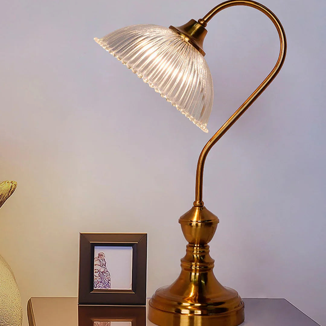 Antique Brass finished Retro Reading Lamp with Fluted Glass Bowl Shade