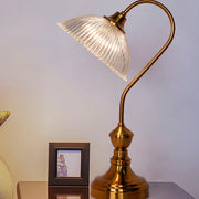 Antique Brass finished Retro Reading Lamp with Fluted Glass Bowl Shade