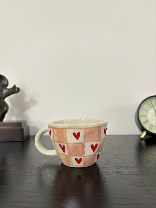 Red Heart Checkered Mug | Set of 2