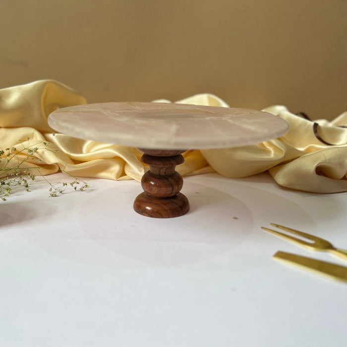 Rose Quartz Cake Stand with Metal Stand & Pastry Stand Tray for Dessert serving