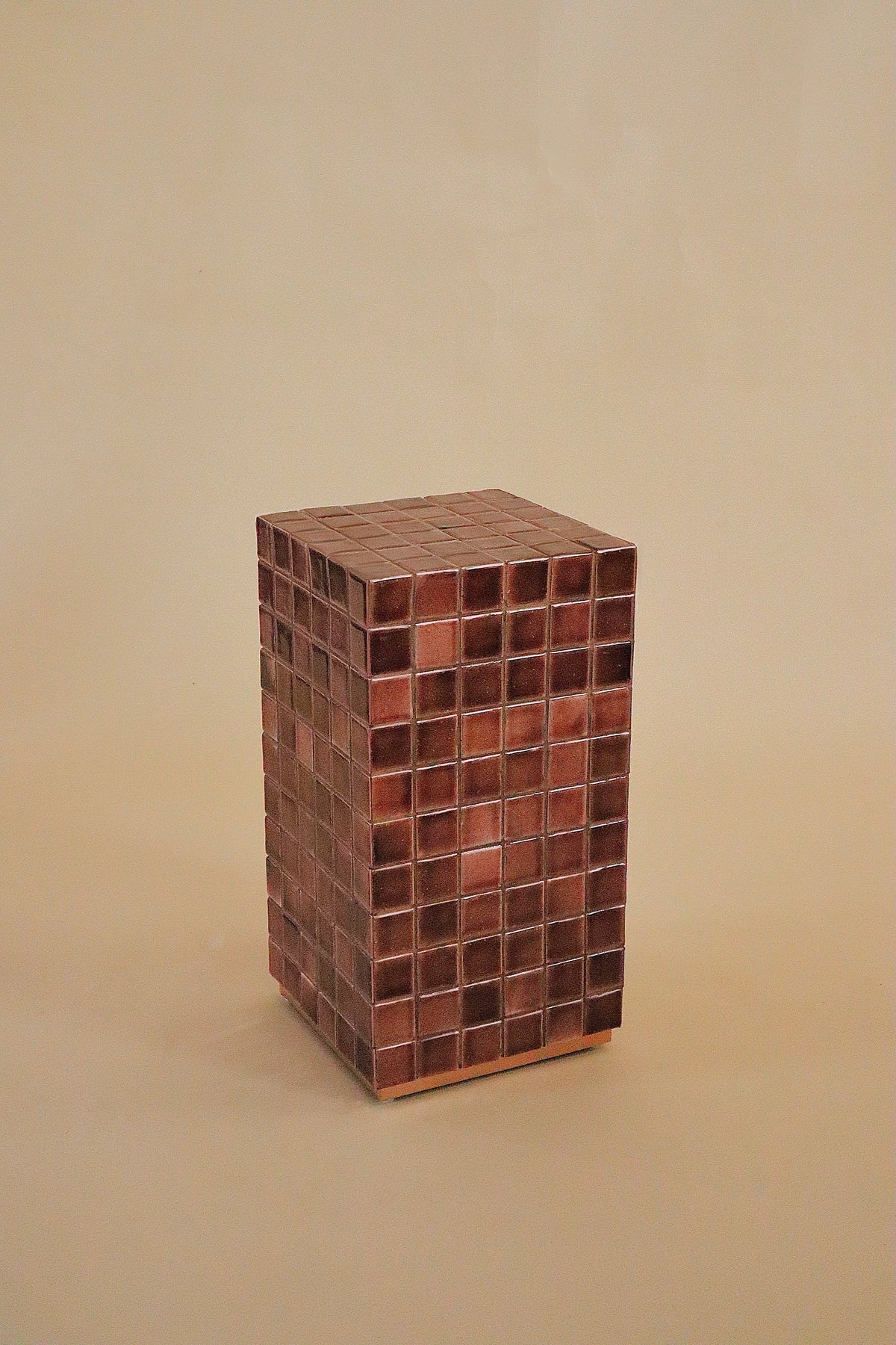 Tile-Clad End Table in Brick Red Design | Modern Cube Side Table for Living Room