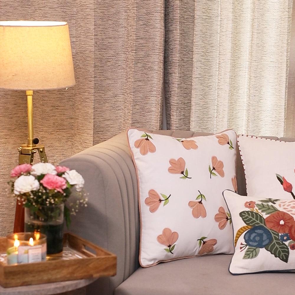 Daisy Chain Sofa Cushion Cover | Hand Embroidered Cotton Sofa Pillow Cover