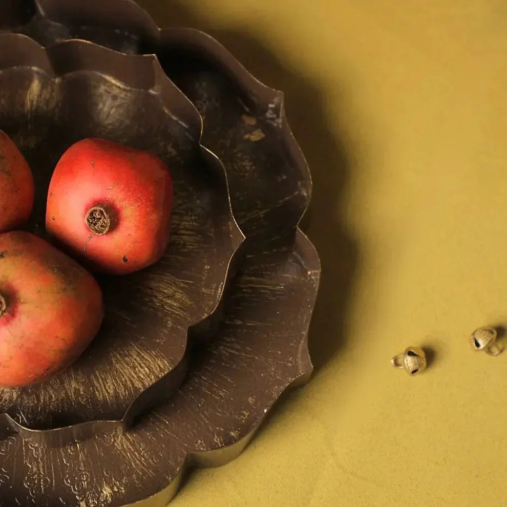 Lotus Urli Set of 2 – Decorative Metal Urli Bowls in Antique Brown for Home Décor, Pooja Room & Festive Decoration
