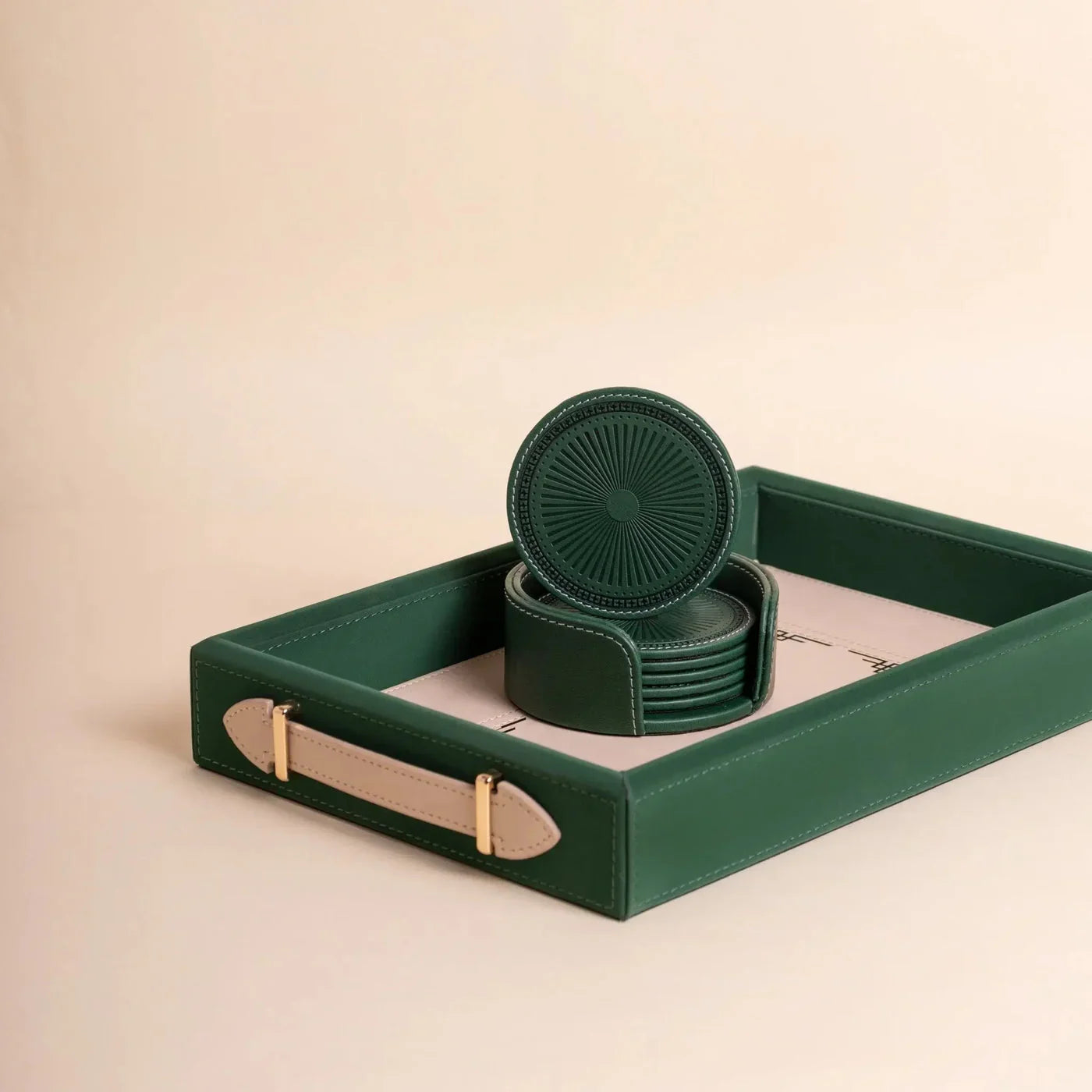 Polaris Leatherette Tray & Coaster Set