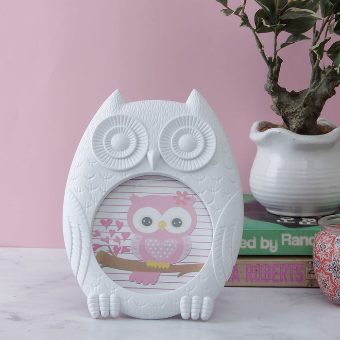 White Owl Round Photo Frame | Owl Shaped Portrait Frame