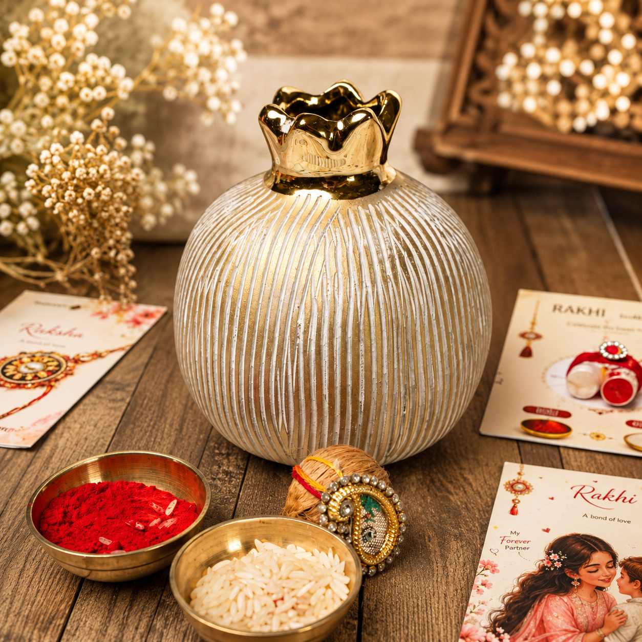Ivory Pomegranate Rakhi Gift Hamper