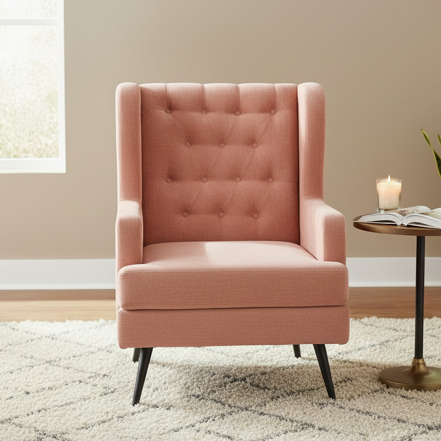 Pearl Wing Chair | Plush Rose Lounge Chair for Living Room & Study | Comfortable Chair