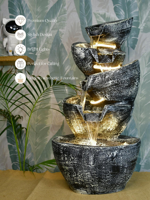 Multi-Bowl Stone Water Fountain – Cascading Waterfall Feature for Elegant Home Decor & Gifts