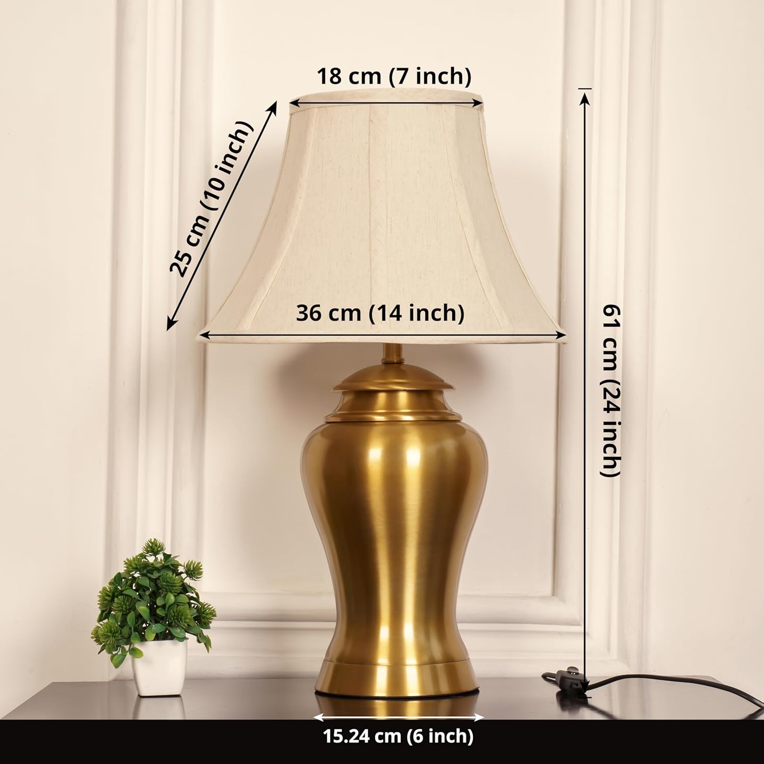 Royal Brass Antique Gold Finish Table Lamp 23 Inches Height With Off White 14 Inches Bell Diameter Lampshade