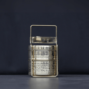 Golden Pure Brass Tiffin Box With Hammered Design For Office School & Travelling