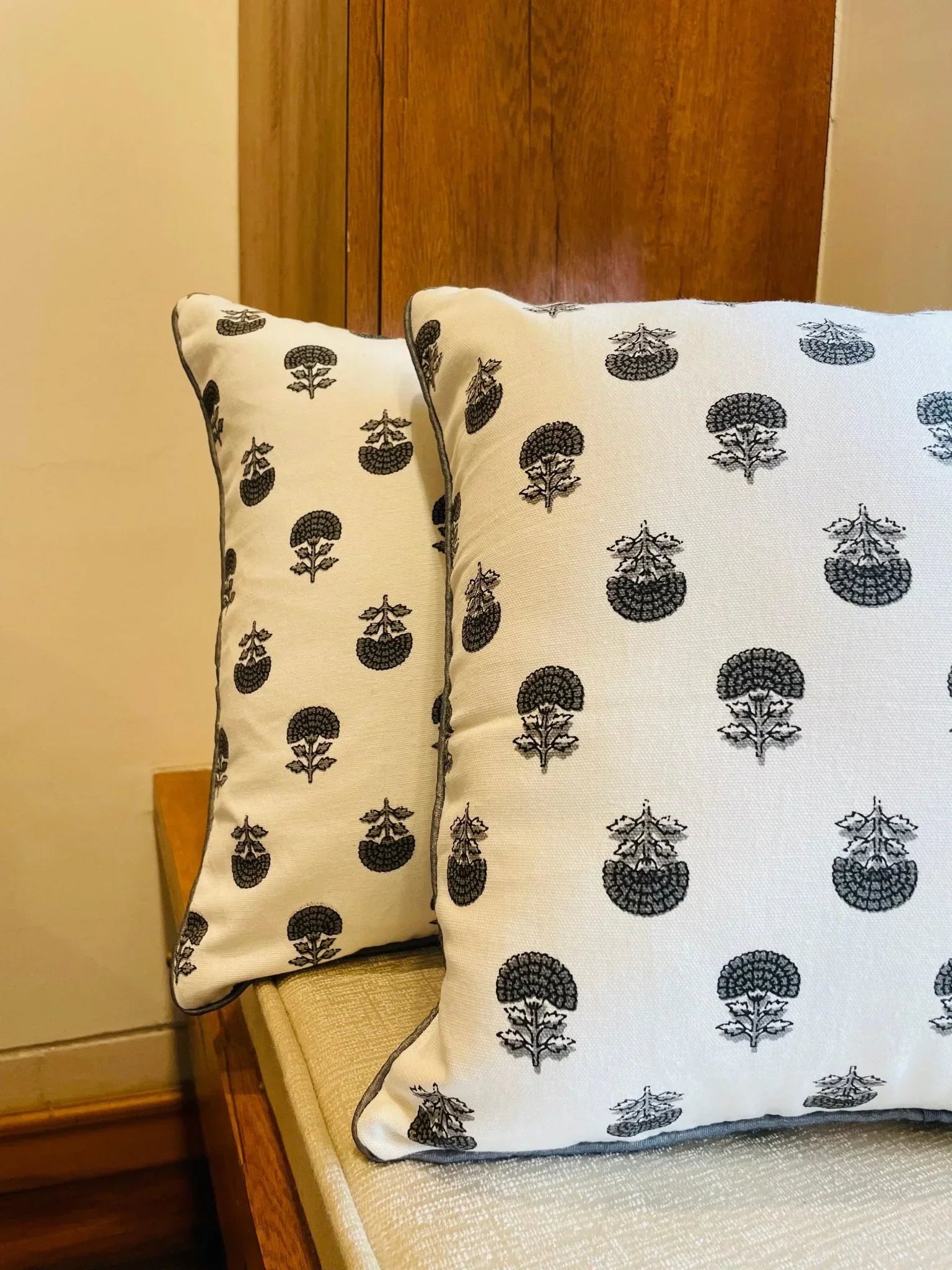 Turquoise Handblock Printed Cotton Cushion Covers - Set of 2