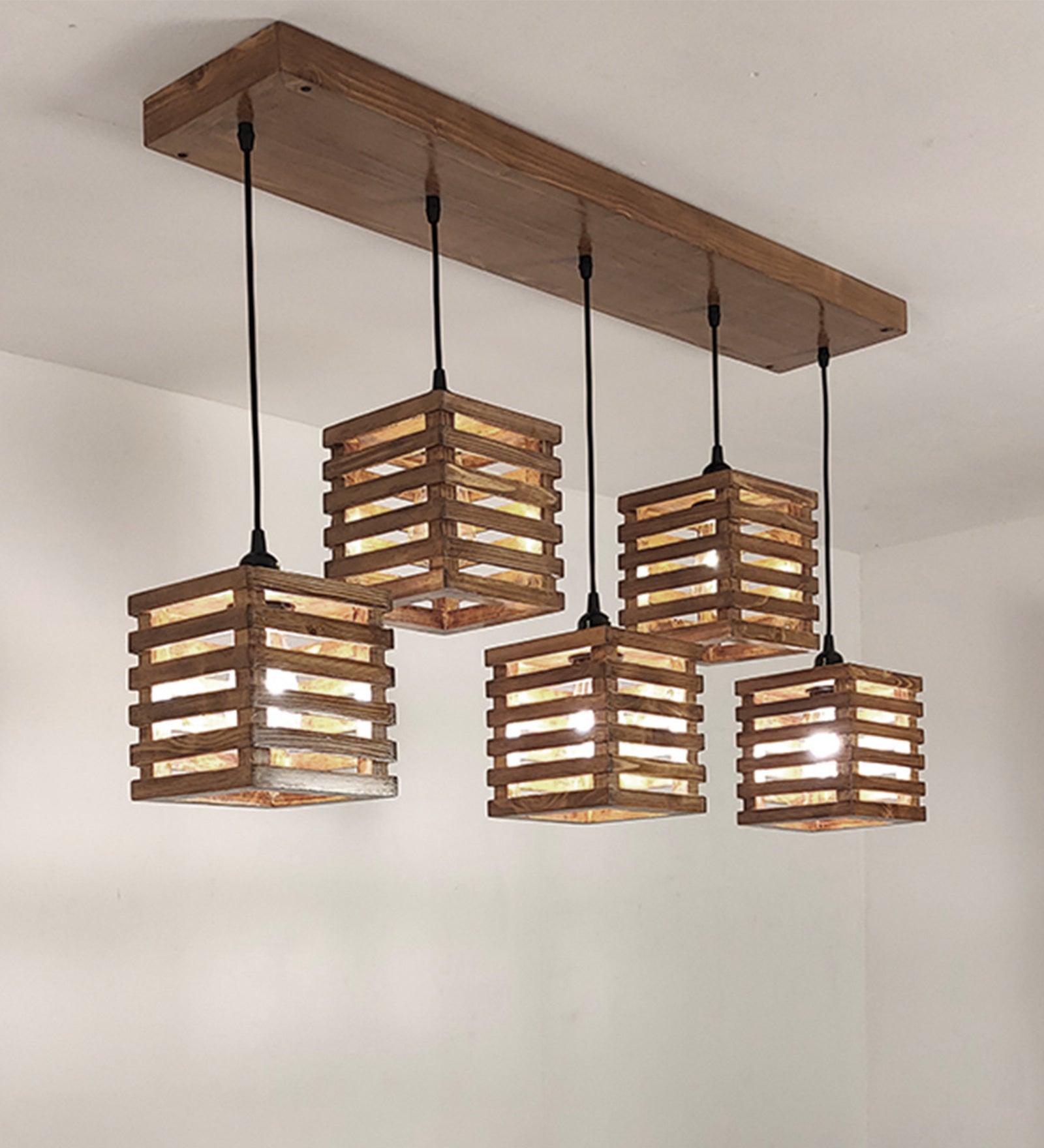 Lyon Brown Wooden 5 Series Hanging Lamp
