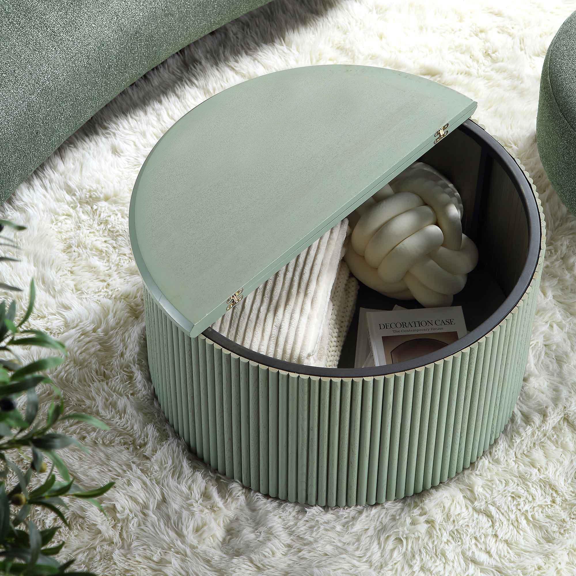 Concealed Comfort Circular Coffee Table with Hidden Storage | Center Table for Living Room | Wooden Tea Table