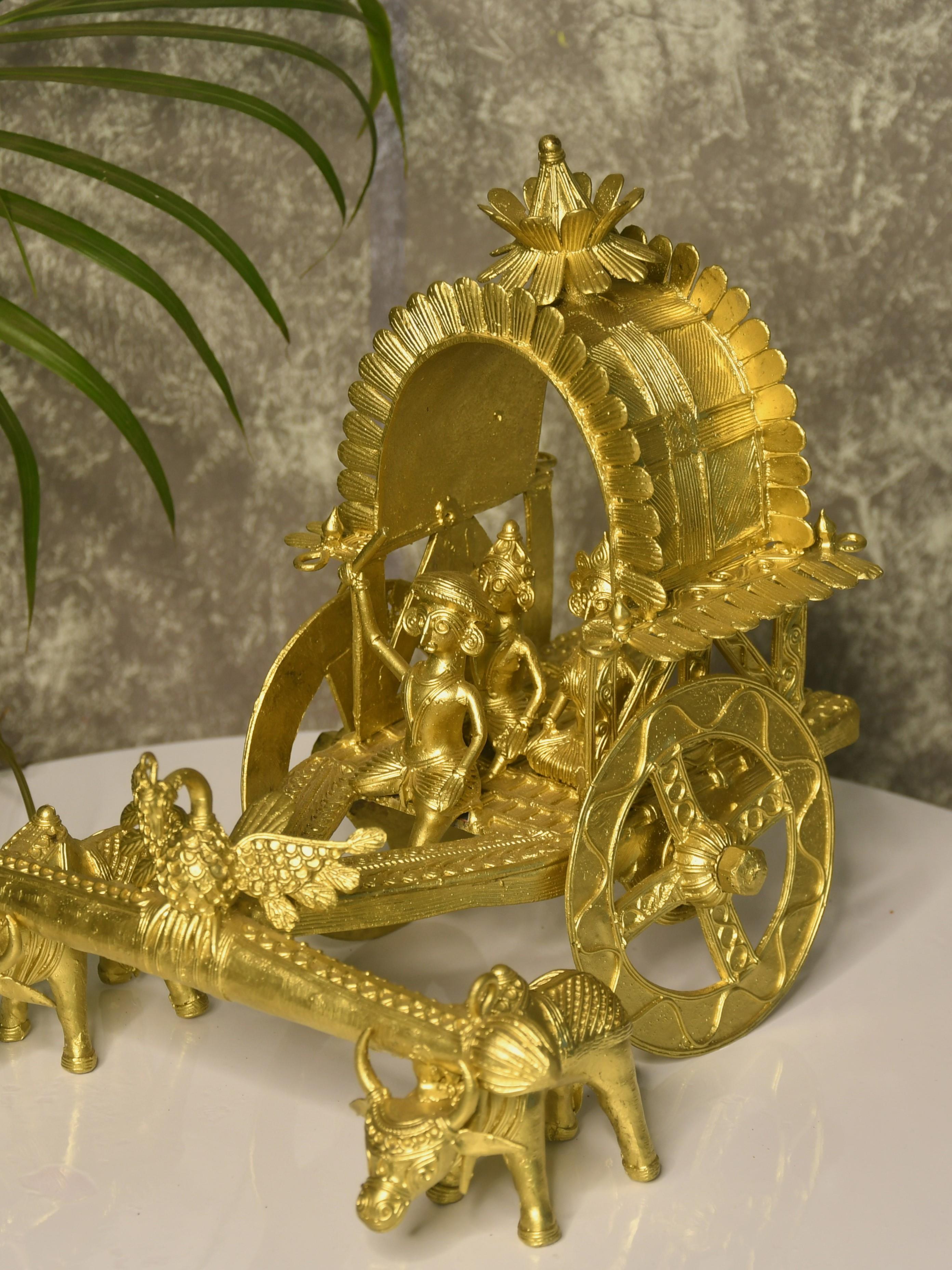 Large Dhokra Craft - Cow Cart Brass Decor