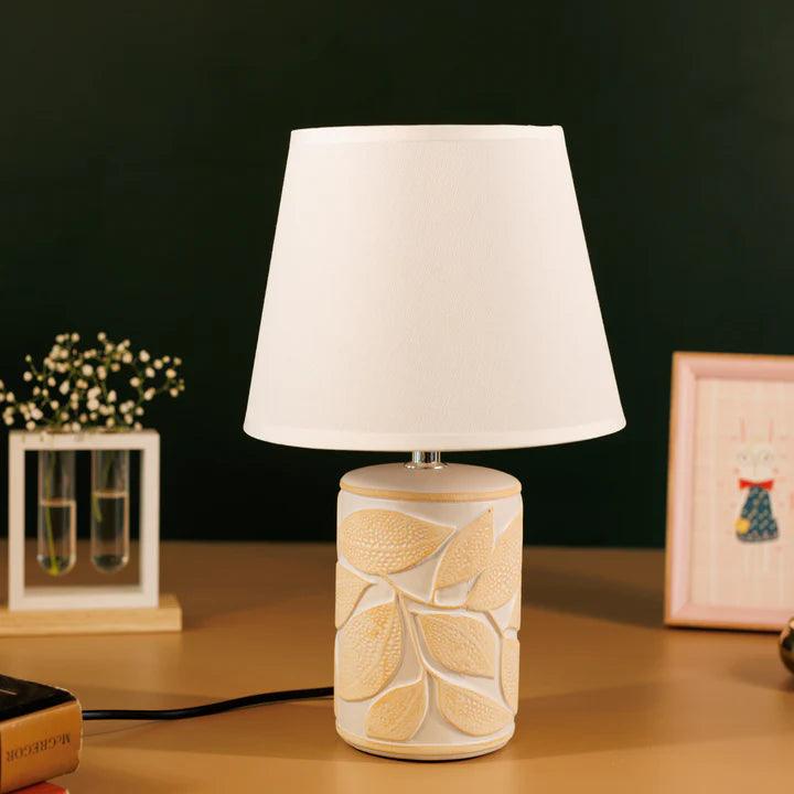 Ceramic Table Lamp with Cotton Shade | Modern Bedside Lamp for Living Room & Study