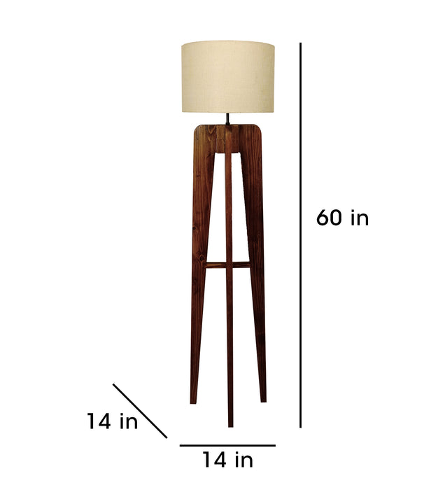 Jet Wooden Floor Lamp with Beige Fabric Lampshade