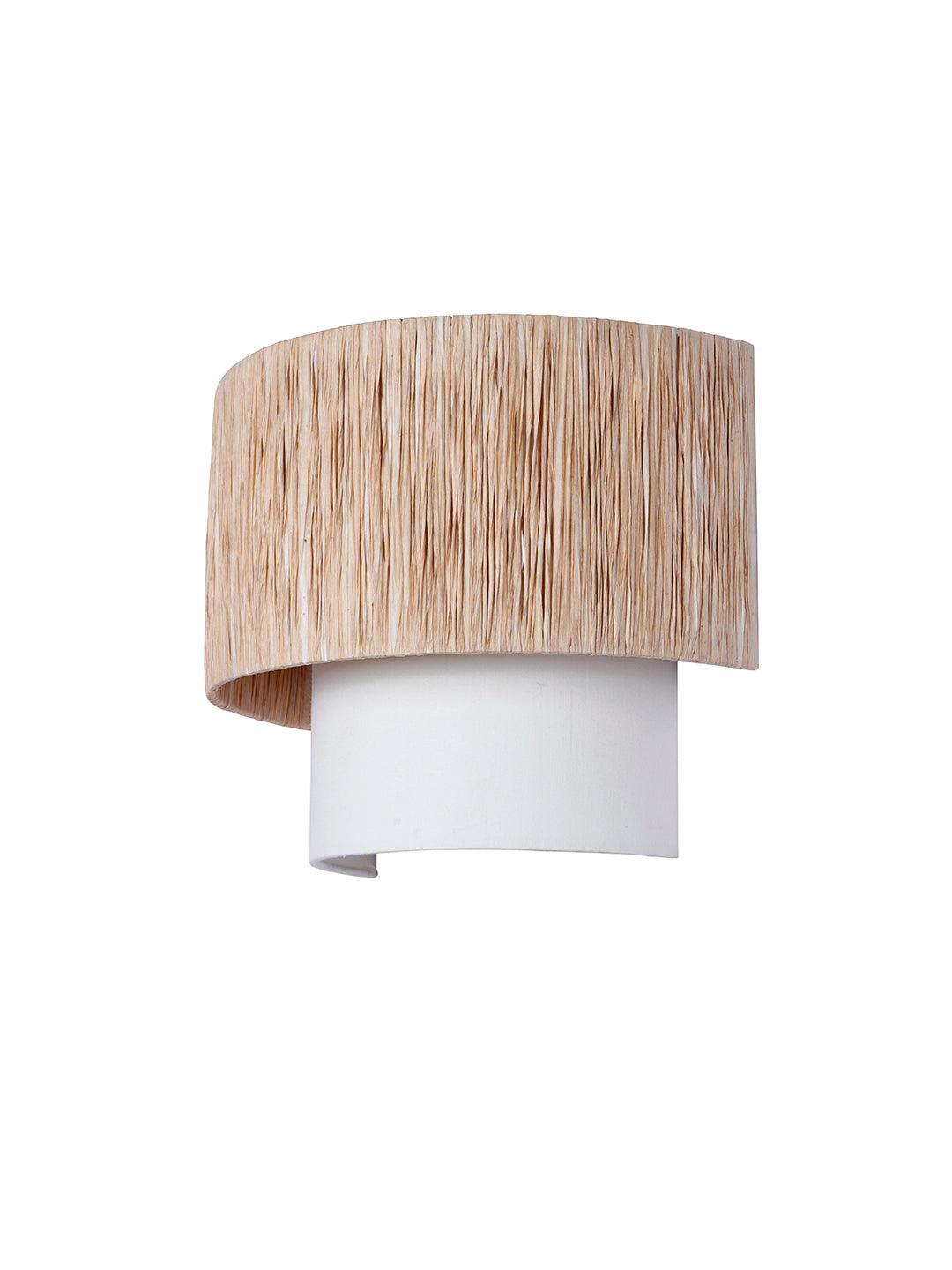 12-Inch Half Concentric Drum Wall Sconce with Raffia and White Fabric Shades