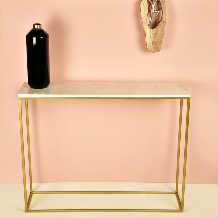 Nested Console Table Marble Top Gold Finish Legs Set of 2