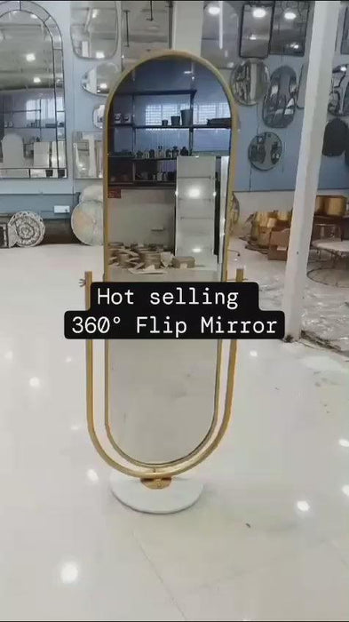 Adjustable Gold Flip Full Length Floor Standing Mirror with Marble Base| Floor Mirrors