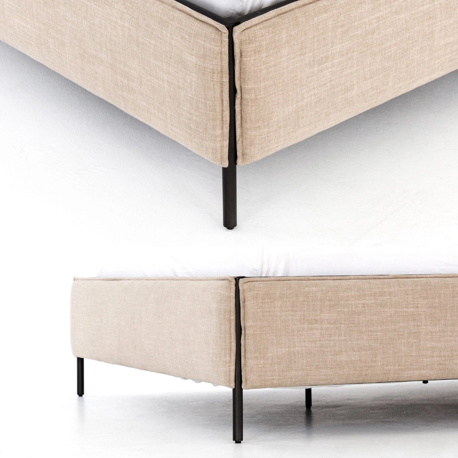 Fossil Fabric Upholstery And Black Finished Metal Legs King Size Bed