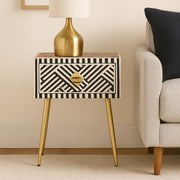 Inlay Bedside Table with Gold Legs - Chevron