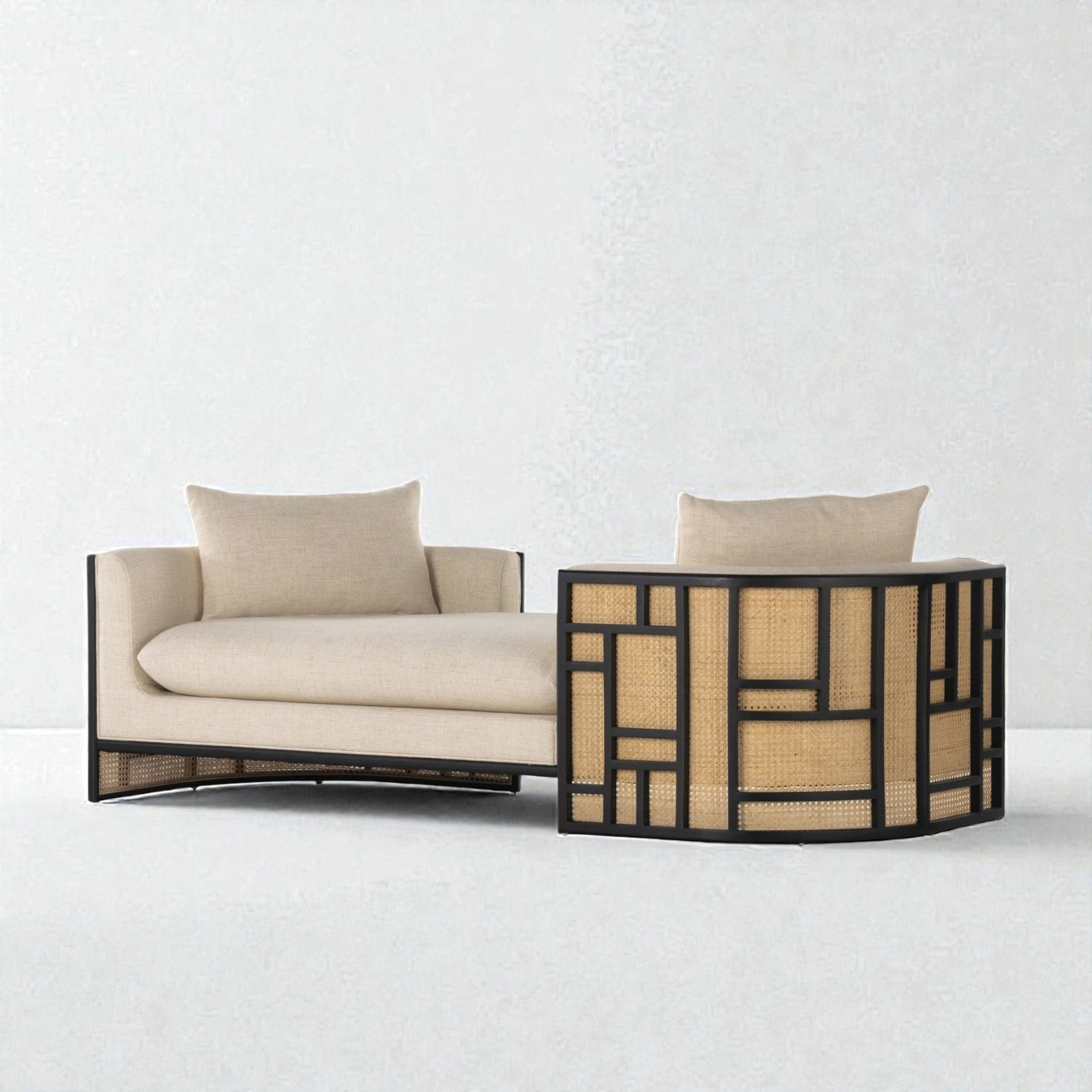 Rhyden Fabric Upholstery & Teak Wood Base Daybed/Chaise