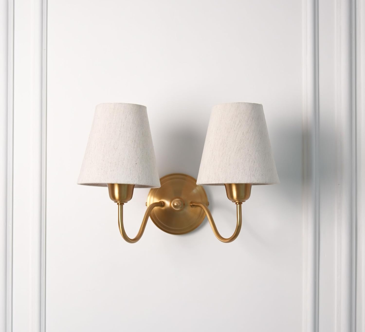 Double Curve Wall Lamp Antique Brass Finish with Off White Shade for Living Room, Bedroom and Home Decoration