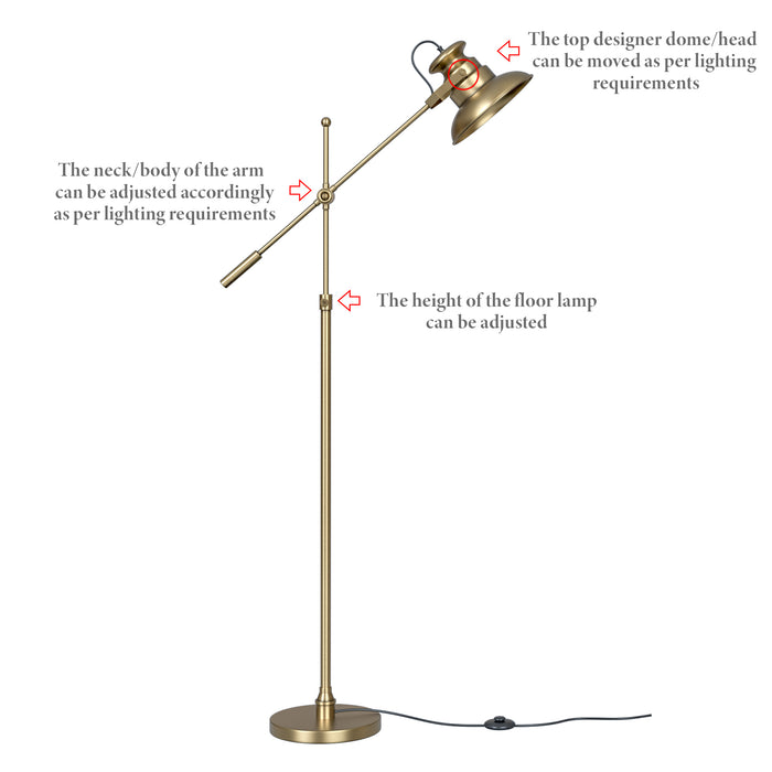 Modern Reading Task Floor Lamp Standing Focused Light Adjustable Height and Moveable Brass Antique finish