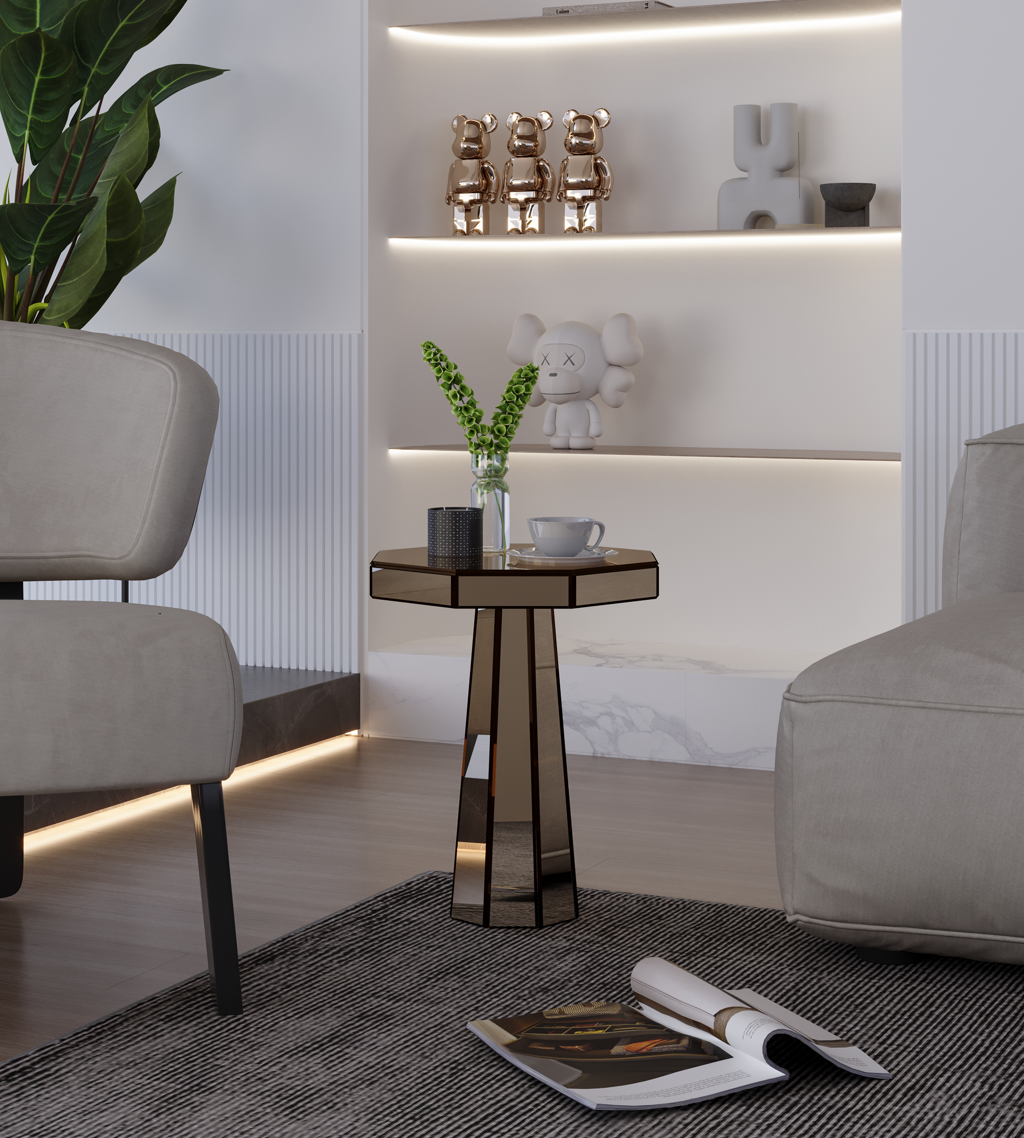 Mirror Octagonal Accent Table | Reflective Glass Side Table