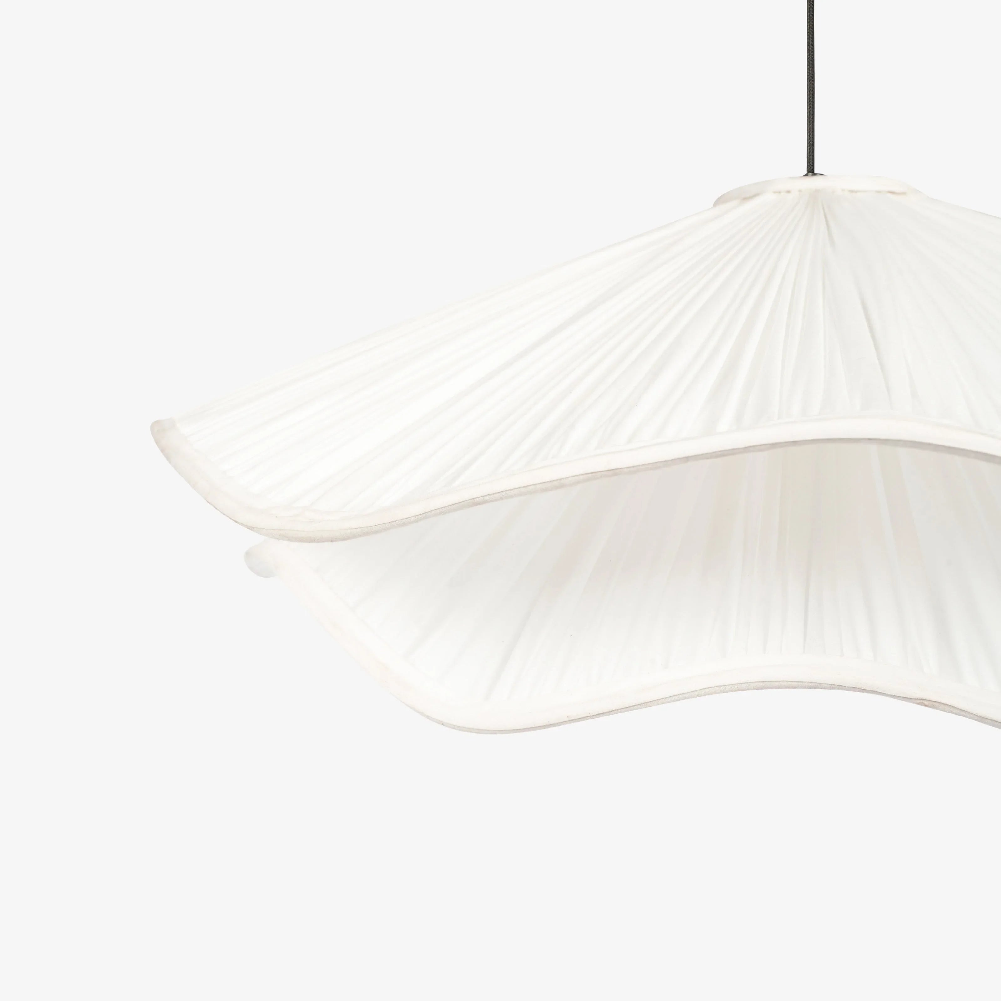 Seren Hanging Lamp Light in White Fabric | Sculptural Ceiling Pendant Light for Living Room