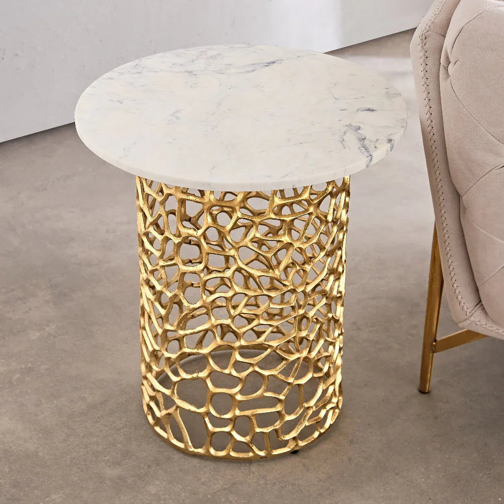Dolce Marble Side Table | Designer Round End Table For Living Room |  Luxurious Teapoy Table