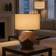 Hexmo Mango Wood Table Lamp | Geometric Wooden Lamp for Modern Living Room & Bedroom