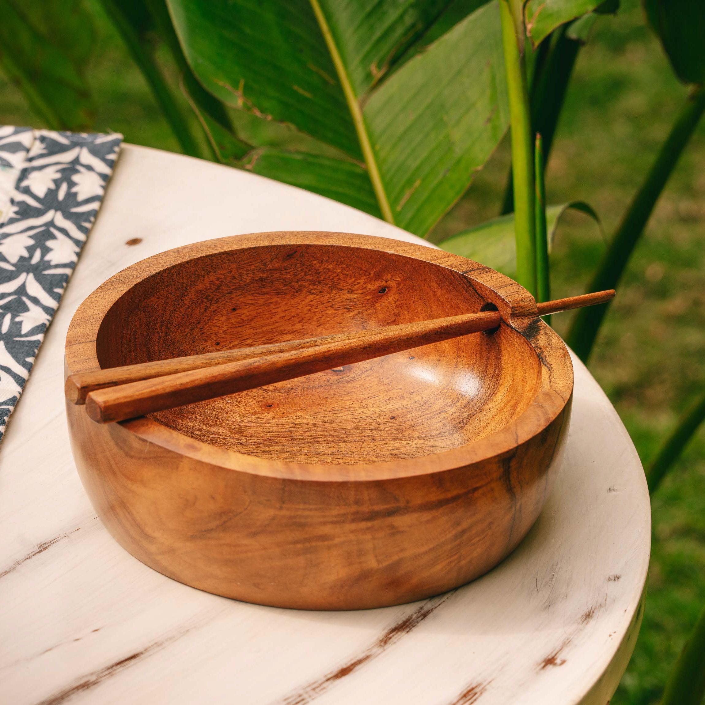 Tatva Wooden Ramen Bowl with 2 Pcs Chopsticks |Serving Bowl for Kitchen