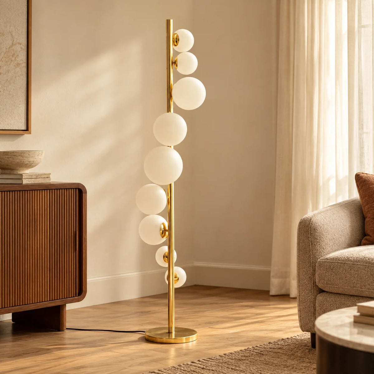 Kellan Designer Floor Lamp for Living Room | Metal and Frosted Glass Standing Lamp