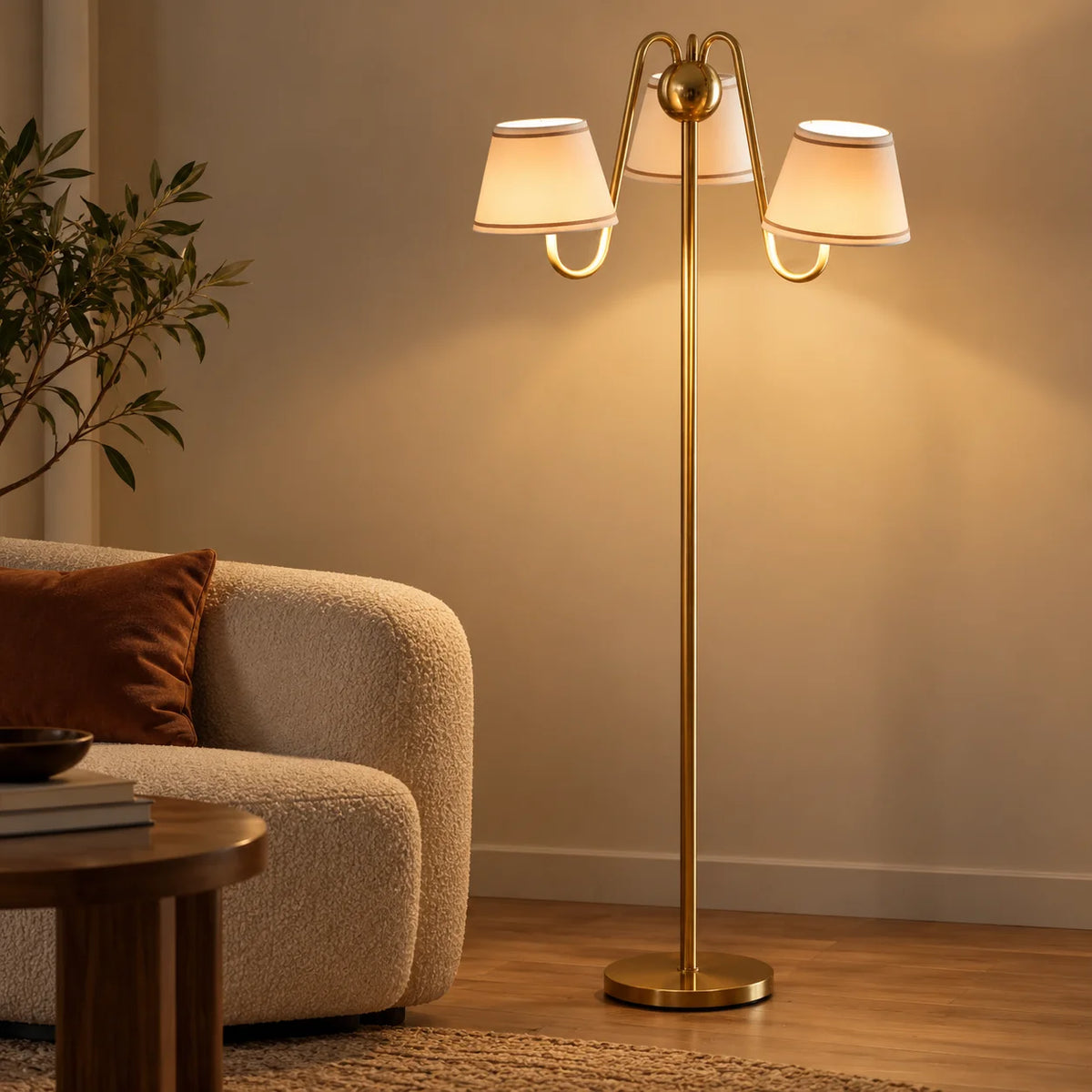 Alina Designer Floor Lamp for Living Room | Brass Finish Standing Lamp