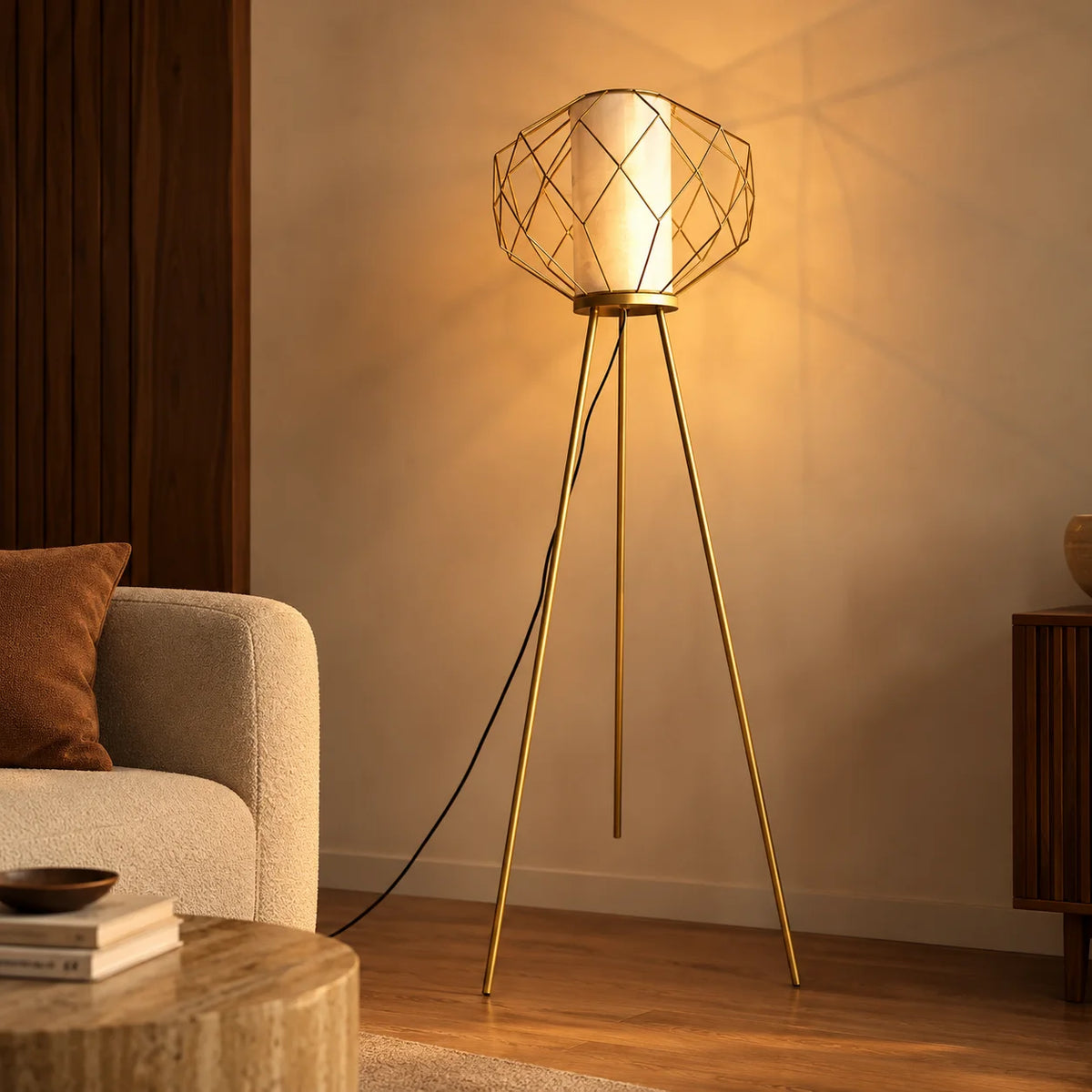 Decorative Geometric Floor Lamp | Iron Standing Light On Tripod Base For Home Decor