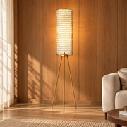 Decorative Golden Floor Lamp | Cylindrical Standing Light on Tripod Base For Home