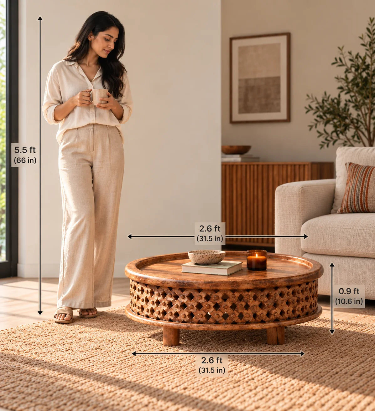 Circular Center Wooden Coffee Table | Round Table For Living Room
