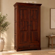 Parker Solid Sheesham Wood 2 Door 2 Drawer Wardrobe In Mahogany Finish