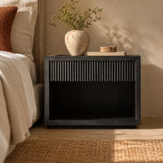 Zymera 1-Drawer Ash Black Stained Bedside