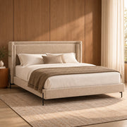 Debo Fabric Upholstery And Black Finished Metal Legs King Size Bed