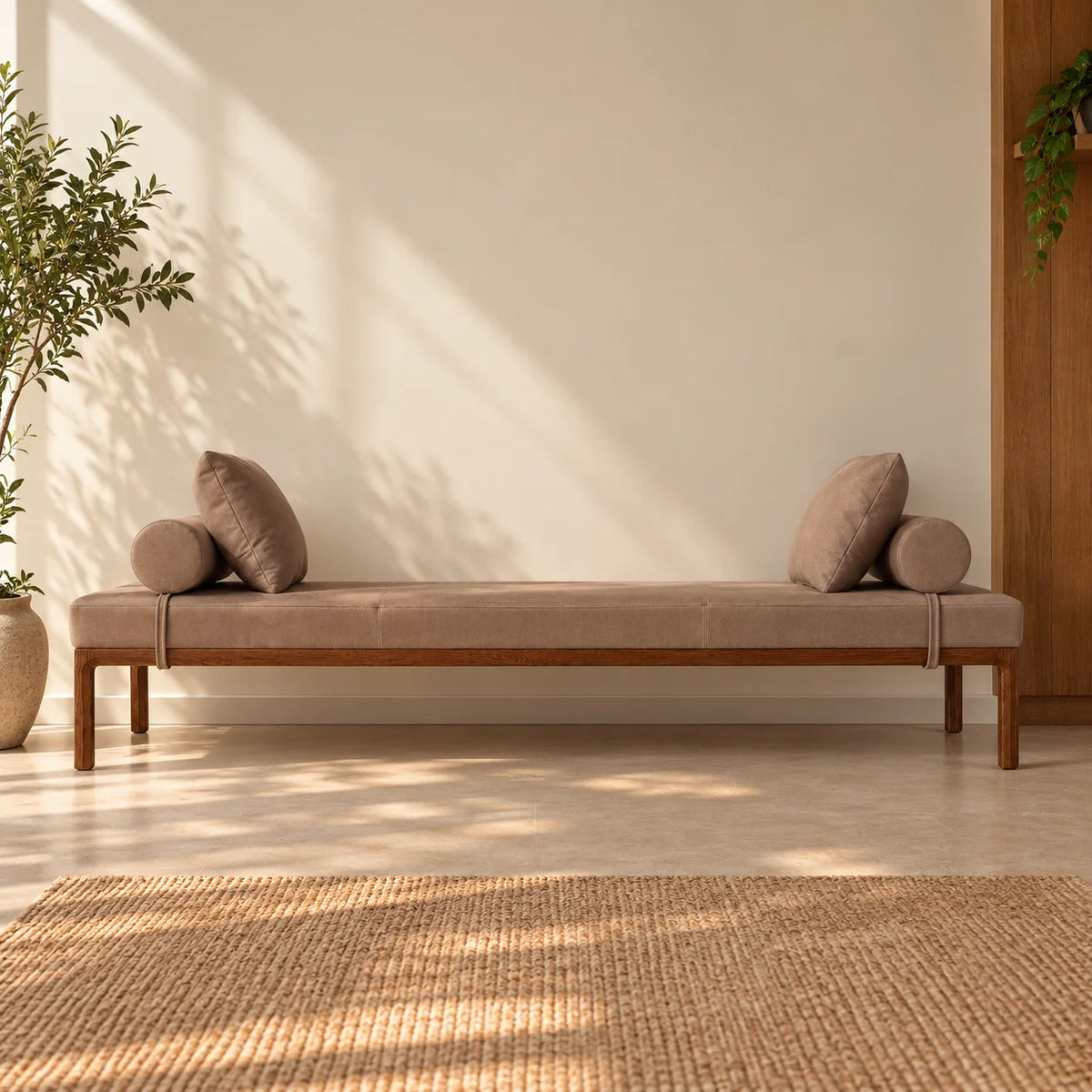 Myrion Fabric Upholstery & Ash Wood Base Daybed/Chaise
