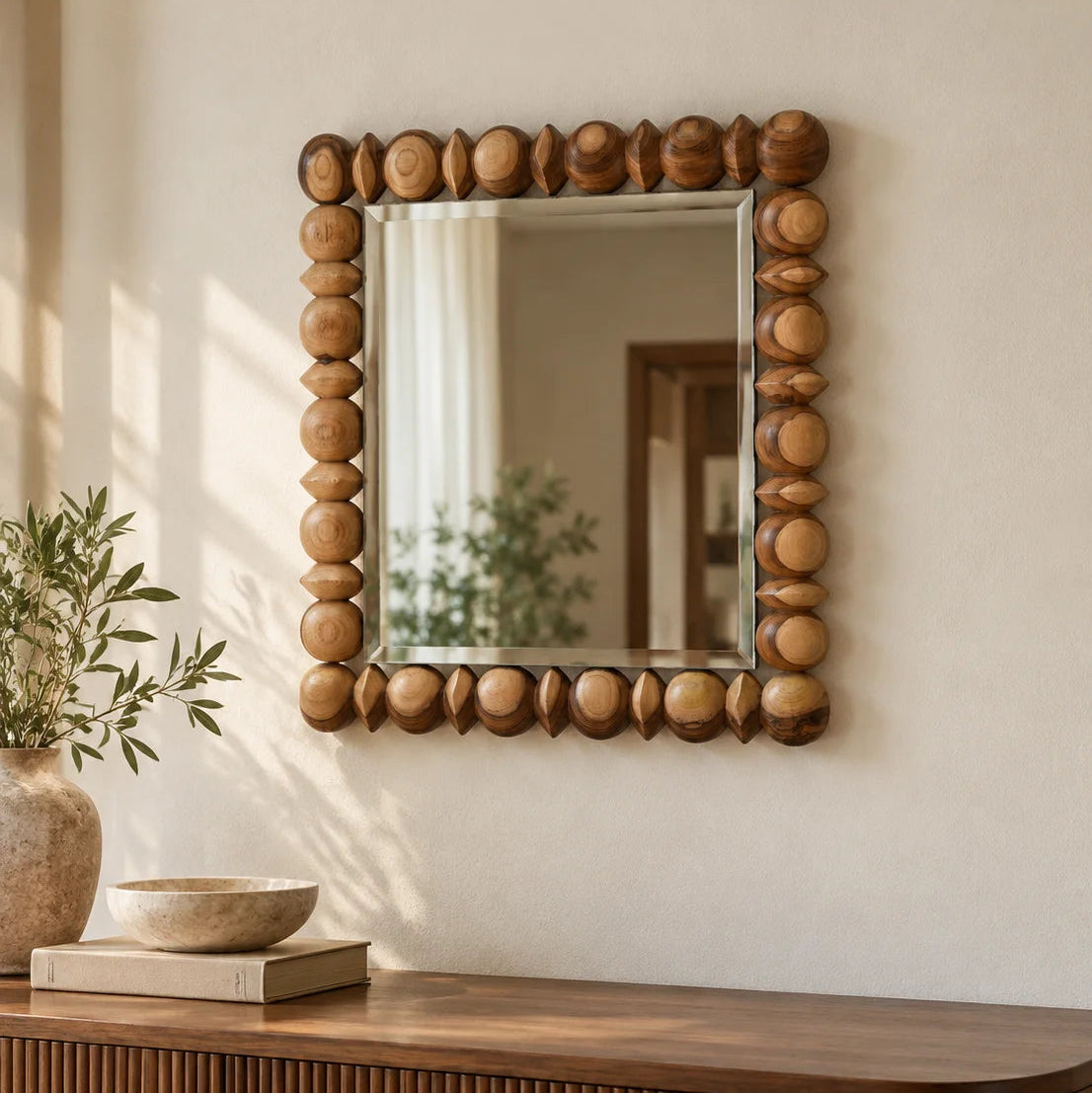 Levon Natural Teak Wood Wall Mirror | Rustic Wooden Mirror