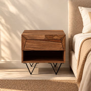 Metric Wood & Metal Bedside Table With Drawer For Living Room & Bedroom
