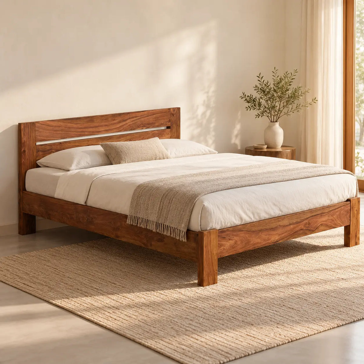Mayfield Sheesham Wood Queen Size Platform Non Storage Bed