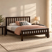 Sheesham Wood Queen Size Strip Design Bed | Honey & Walnut Finish Modern Non-Storage Bed