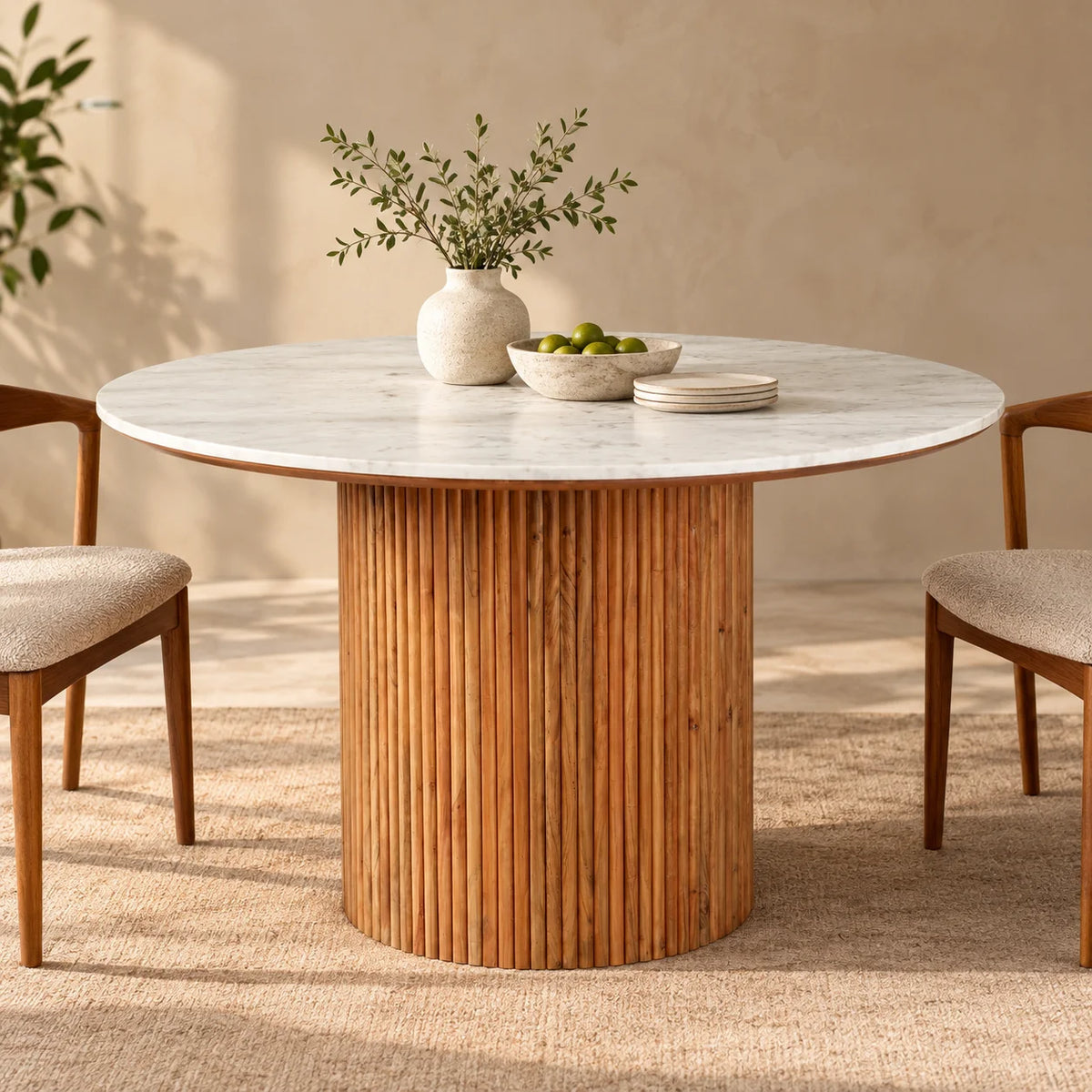 Kotaro Marble Top & Wooden Base 4 Seater Round Dining Table