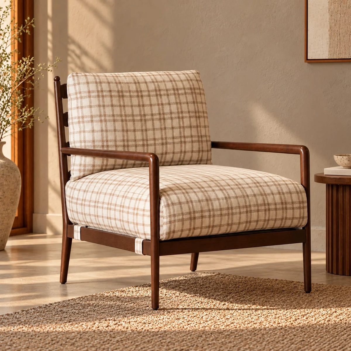 Liora Solid Teak Wood & Fabric Upholstery Armchair