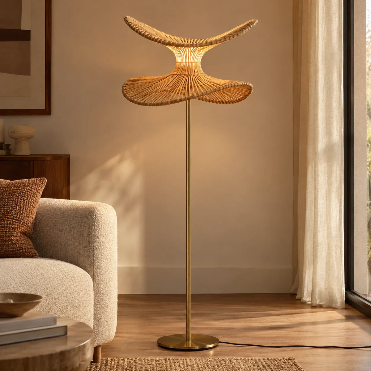 ALO Rattan Floor Lamp | Designer Standing Lamp for Living Room