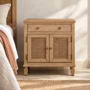 Felix Rattan Bedside Table with Drawer | Wooden Side Table for Living Room | Nightstand